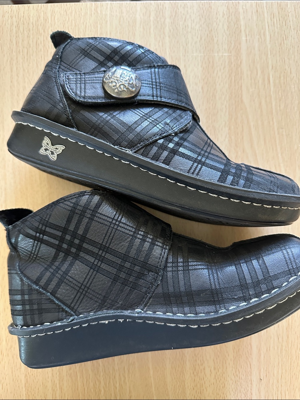 Alegria Black Plaid Ankle Booties EU 38 US 7.5
